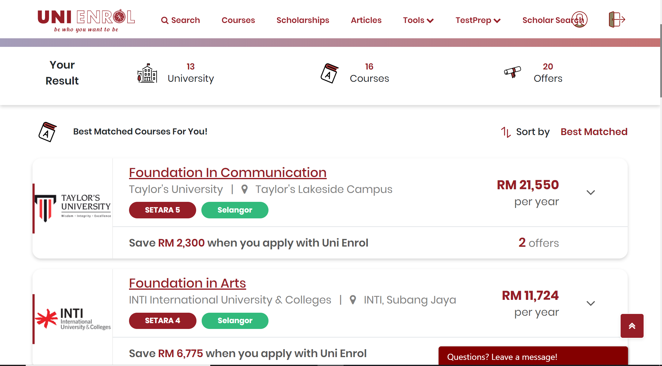 Pathway Match helps you save time finding the right university and allows you to compare prices.